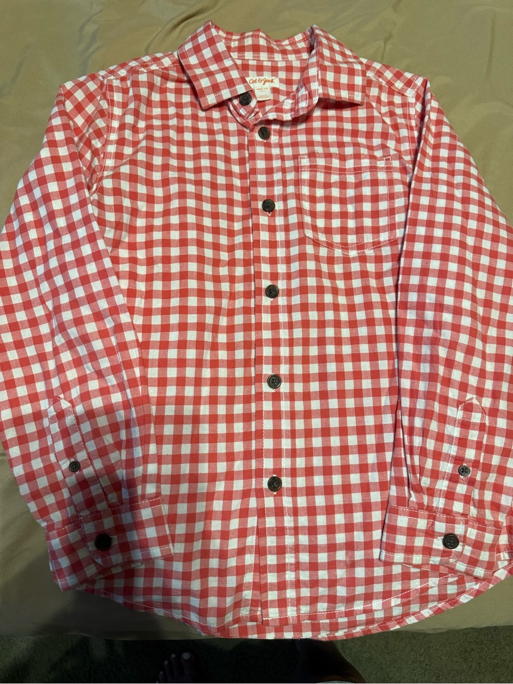 Cat & Jack Red and White Gingham Button-Down Shirt